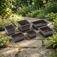 Square Flower Pots and Matching Plant Trays, Black Plant Pot Set with Drainage Holes, Versatile Seedling Pots for Indoor Outdoor Use