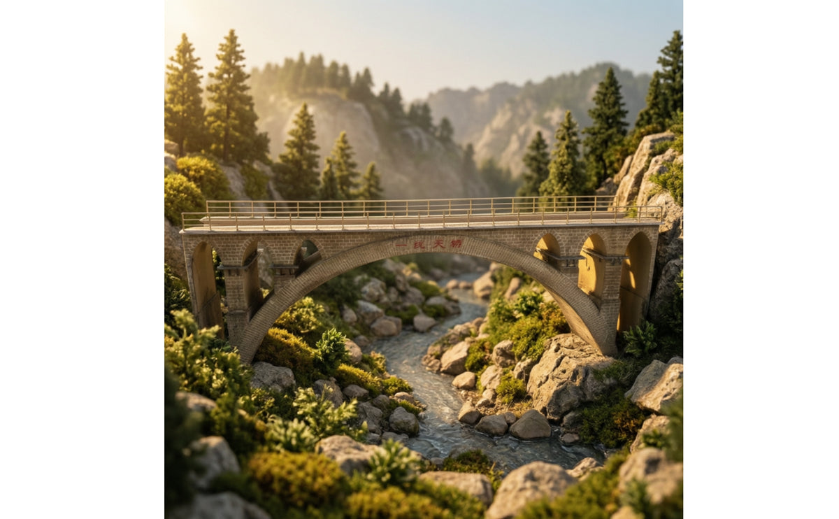 Plastic and Cardboard Arched Bridge Model with Instructions 1:87 HO Scale Bridge Kit Assembly Required Paintable for Modelers, Train Layouts