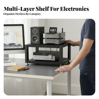Space-Saving Desktop Audio Rack Sturdy and Long-Lasting Small Stereo Equipment Rack Stable Structure Audio Component Shelf Unobstructed Design for Audiophiles, Music Producers, Home Studio, Study Room