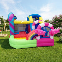 Multicolor Inflatable Bouncy Castle for Garden, Large Kids Bouncy House with Slide & Climbing Wall, PVC Tarpaulin Outdoor Play Centre 280x300x220cm