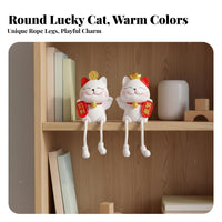 Dangle Leg Cat Figurine Cute Design Waving Cat Shelf Decoration Feng Shui Decor Welcoming Cat Sculpture Statue for Girls, Children, Bedroom, Bookshelf