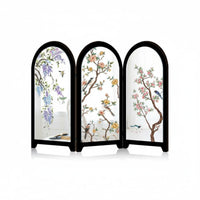 Mirror Surface Chinese Design Tabletop Screen Foldable Tabletop Folding Screen Oriental Aesthetic Bird Pattern Desk Decor Wooden Board for Office, Living Room