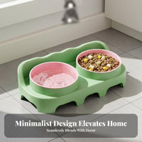 Ergonomic 15° Tilt Tilted Double Cat Bowl Easy to Clean Elevated Double Pet Bowl Non Slip Stand for Cats, Kittens, Indoor, Living Room, Home