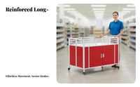Heavy Duty Shop Display Cart with Wheels Powder Coated Steel Display Cart with Storage Cabinet Easy to Clean Rolling Merchandise Stand Rustproof for Street Vendors, Retailers, Supermarkets, Convenience Shop S, Temporary Shops, Trade Shows