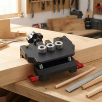 Aluminum Alloy Board Joint Drilling Jig Black Finish Auto-Centering Drilling Jig Red Adjustment Knobs Hole Aligner Knurled Metal Bushings