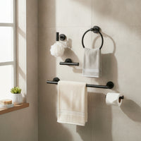 4 Pieces Stainless Steel Bathroom Hardware Set Concealed Mount Towel Bar Set with Loop Modern Towel Bar Rustproof for Guest Bath, Washroom