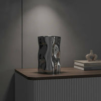 Stainless Steel Vase Silver Wavy Cylindrical Vase Sculptural Stainless Steel Vases for Decorators