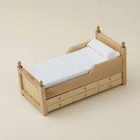 Fabric Bedding Miniature Bed with Drawers Wooden Dollhouse Single Bed Classic Furniture Cute for Collectors