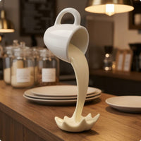 Levitating Coffee Cup Sculpture Novelty Pouring Coffee Cup Ornament Artistic Desk Ornament for Display Shelf