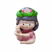 Seated Meditation Girl Figurine Leafy Crown Decorative Meditation Girl Figurine
