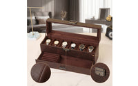 Vintage-Style Watch and Jewelry Organizer PU Leather Watch Box with Glass Lid Divided Jewelry Box with Glass Lid Dust-Resistant for Collectors, Dresser, Vanity Table, Closet