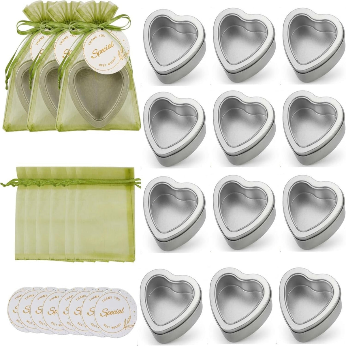 25 Pieces Heart-Shaped Tin with Clear Window Lid Compact Heart-Shaped Container with Lid Lightweight for Wedding