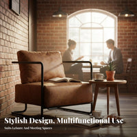 Retro Design Upholstered Sled Base Armchair Industrial Design Cafe Chair Sturdy Construction Commercial Furniture Comfortable Cushioning for Business Owners, Interior Designers, Homeowners, Restaurant, Tea House, Reception Area
