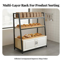 Bakery Display Rack Spacious Storage Bread Display Stand Heavy-Duty Multi-Tier Shelf with Cabinet for Retailers, Supermarket, Cafe, Convenience Store