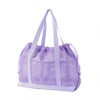 Double Shoulder Handles Mesh Drawstring Tote Bag Lightweight Drawstring Mesh Tote Reinforced Base Portable Carrier Large Capacity