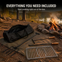Foldable Stainless Steel Camping Fire Pit Grill with Griddle for Patio and Outdoor Cooking