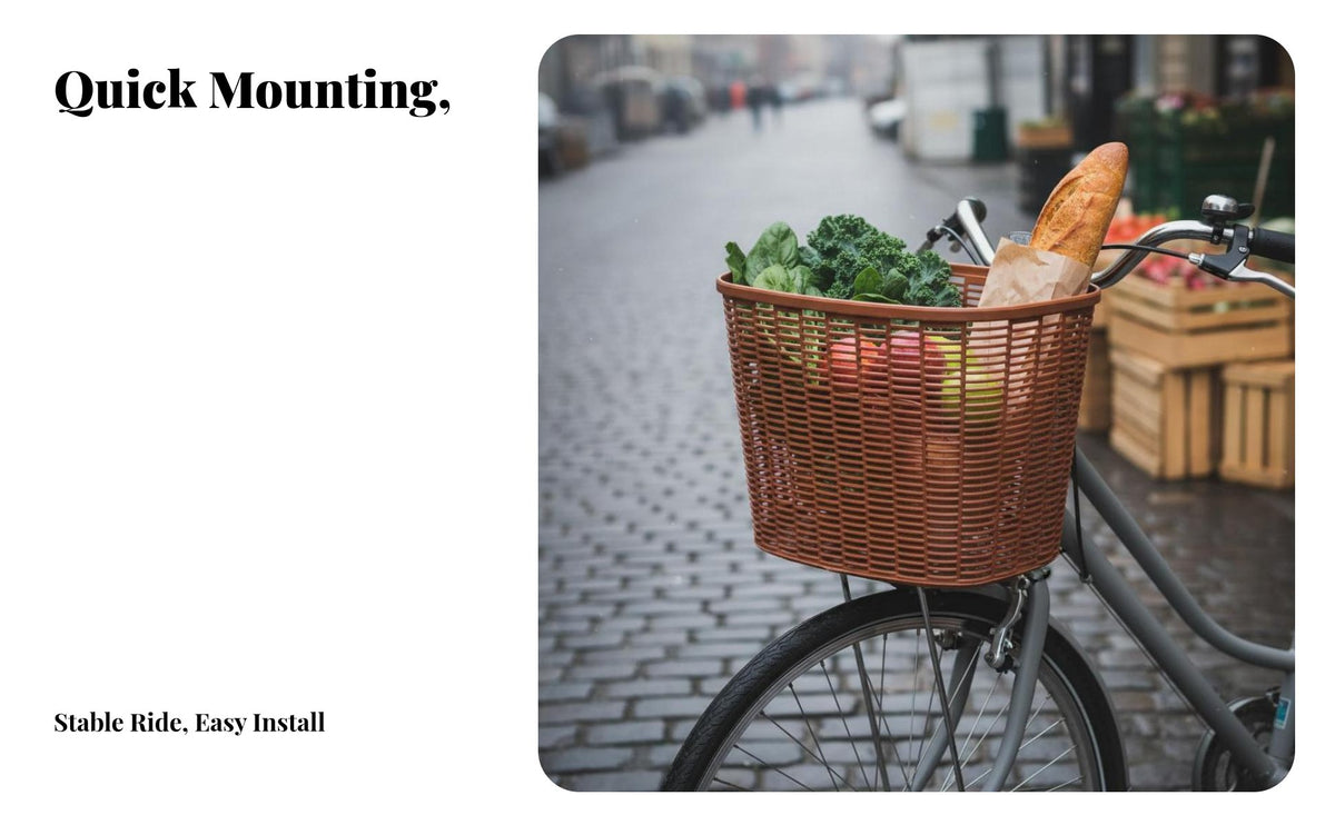 Imitation Rattan Design Plastic Wicker Bike Basket Easy to Clean Plastic Cycle Basket Reinforced Construction for Women, Grocery Shopping