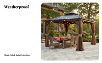 Rigid-Roof Metal Gazebo Weather Withstandant Rigid-Roof Gazebo Sunlight Protection Garden Pavilion for Residents, Families, Courtyard, Behindyard