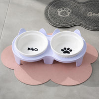 Ceramic Elevated Double Cat Bowls with Anti-Slip Stand for Neck Protection