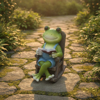 Solar-Powered Frog Figurine with Rocking Chair Light-up Frog Figure with Rocking Chair Whimsical Decoration Relaxed for Gardeners, Garden, Patio, Yard