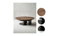 Round Wood Coffee Table Low-Profile Round Coffee Table Sculptural Furniture for Living Room, Lounge Area, Apartment