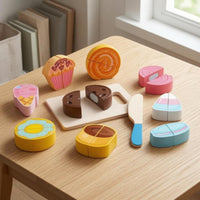 Dessert Cutting Toy Multicolor Wooden Cutting Toy Hand-Eye Coordination Pretend Food Kitchen Set