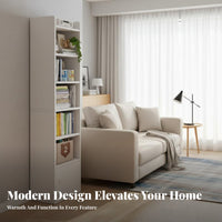 Space-Saving Narrow Storage Tower with Cabinet stand-alonestanding bookshelf Slim Design Shelving Unit Corner-Fit for Book Lovers, Apartment Dwellers, Homeowners, Living Room, Bedroom, Hallway