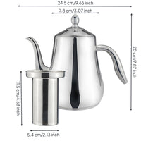 Gooseneck Tea Kettle with Lid Broad-Mouth Stainless Steel Pour Over Coffee Teapot with Strainer Stovetop for Kitchen