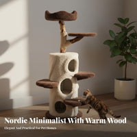 Space-Saving Treehouse Feline Tree Allsingle-Unit Design Multi-Level Feline Climbing Frame Sturdy and Stable Pet Furniture Top Perch for Kittens, Indoor, Living Room, Home
