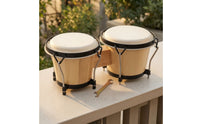 Natural Wood Bongo Drum with Wooden Bridge Hand-Played Bongo Drum Acoustic Percussion Instruments Tunable for Beginners, Classroom