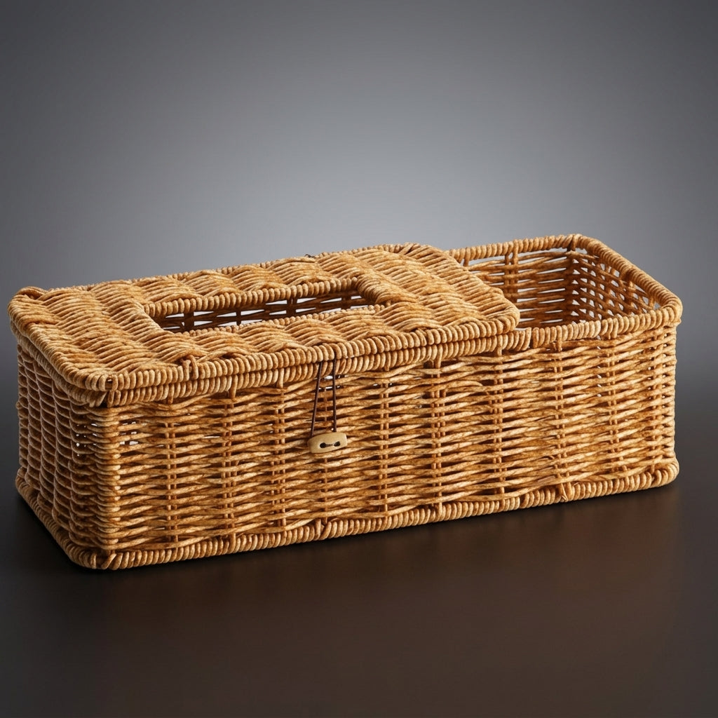 Storage Box and Tissue Box Holder for Bedroom Decor, Multi-purpose Rectangular Napkin Holder with Compartments, Living Room Decorative Woven