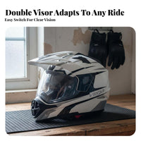 Full Face Sturdy Shell Twin Visor Motorbike Helmet Wide-Angle Vision for Motorcyclists, ATV Riders, Street Riding, Highway