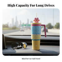 Keeps Drinks Hot or Cold Stainless Steel Car Tumbler Food-Grade Materials Flower Straw Topper Cup Cute Pattern Design for Outdoor, Home, Gym