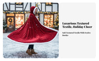 For All Genders Design Christmas Velvet Cloak Attached Hood Full-Length Hooded Cloak Tie Closure Long Cape Soft Texture for Performers, Cosplayers, Holiday Events, Stage Performance, Cosplay Event, Masquerade Ball