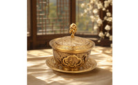 Tea Bowl with Lid and Saucer Brass-Colored Teacup with Lid and Saucer Comfortable Kung Fu Teacup for Collectors