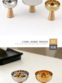 Stainless Steel Fruit Bowl with Wooden Base
