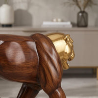 Woodgrain Big Feline Sculpture Polished Finish Wood Feline Statue Decorative Room Decoration Modern Minimalism for Tabletop
