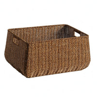 Rectangular Storage Basket Faux Rattan Braided Basket Side Handles Home Organization