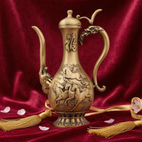 Lidded Brass Spirit Pot Chinese-Style Ornate Brass Spirit Pot for Home Display