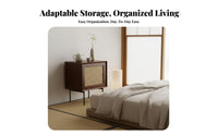 Japanese Aesthetic Rattan Door Cabinet Nordic Design Woven-Front End Table Small Footprint Nightstand Minimalist Aesthetic for Apartment Dwellers, Homeowners, Interior Decorators, Next to Bed, Bay Window Area, Living Room, Entryway
