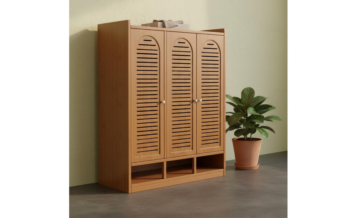 Bamboo Footwear Organizer Odor Resistant Double Door Shoe Rack Large Capacity for Entryway, Hallway