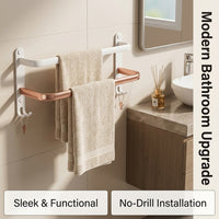 Metal Towel Bar and Wall Mounted Washroom Organizer, Multi-Layer Rack Bathroom with No-Drill Installation