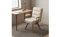Padded Cushion Ergonomic Office Chair with Wooden Legs Support Modern Vanity Chair Anti-Slip Floor Protection Leather Vanity Armchair Heavy Duty Base for Students, Bedroom