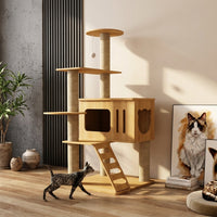 Cat Activity Center Tree Indoor with Five Tiers, Multi-Level Climbing Frame Featuring 2 Condos, Scratching Posts, and Perches for Large Adult Cats