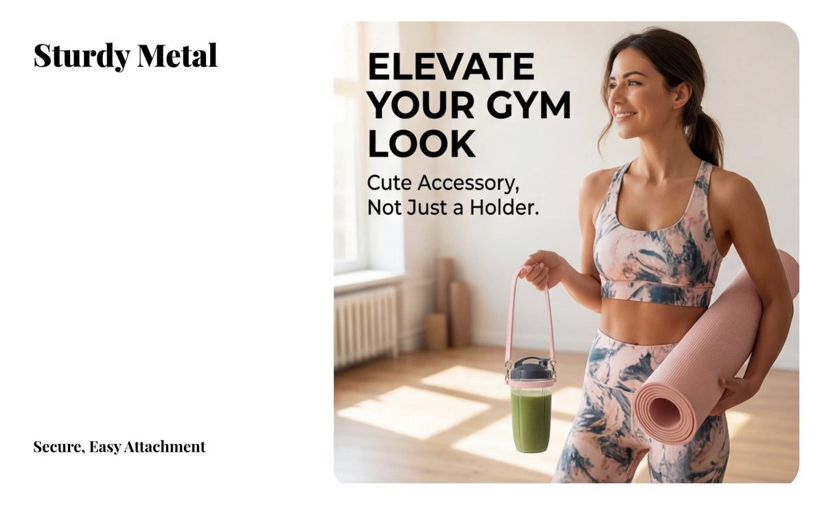 Chic Portable Cup Carrier for Nutribullet 900W & 600W - Silicone Tumbler Holder with Stylish Textured Wrist Strap & Gold Metal Clasps - Hands-Free Travel Lanyard for Yoga, Gym & Office