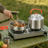 Cooker Set Outdoor Cooker Stainless Steel 16.5cm with Frying Pan Family Camping Mountaineering Cooking Utensils