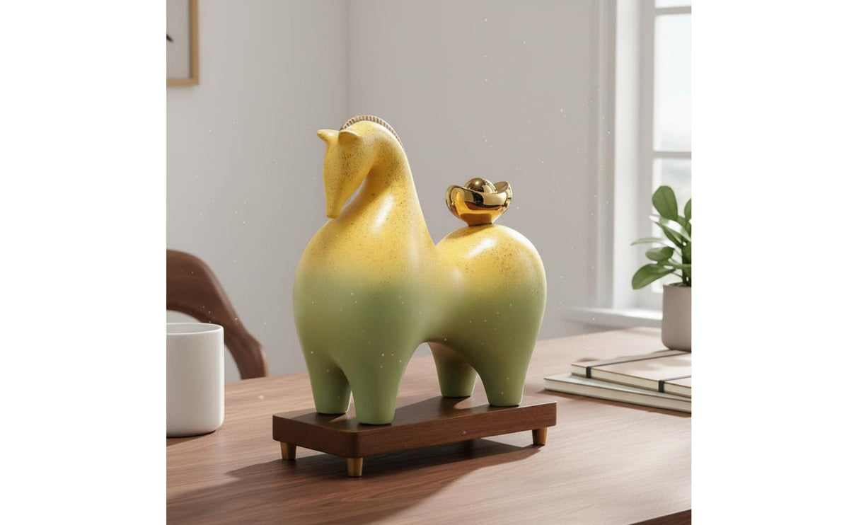 Ideal Opening Gift Chinese Wealth Horse Ornament Auspicious Color New Chinese Design Decor Creative Design Good Luck Horse Sculpture for Business Owners, Office, Living Room, Display Shelf, Shop Entrance
