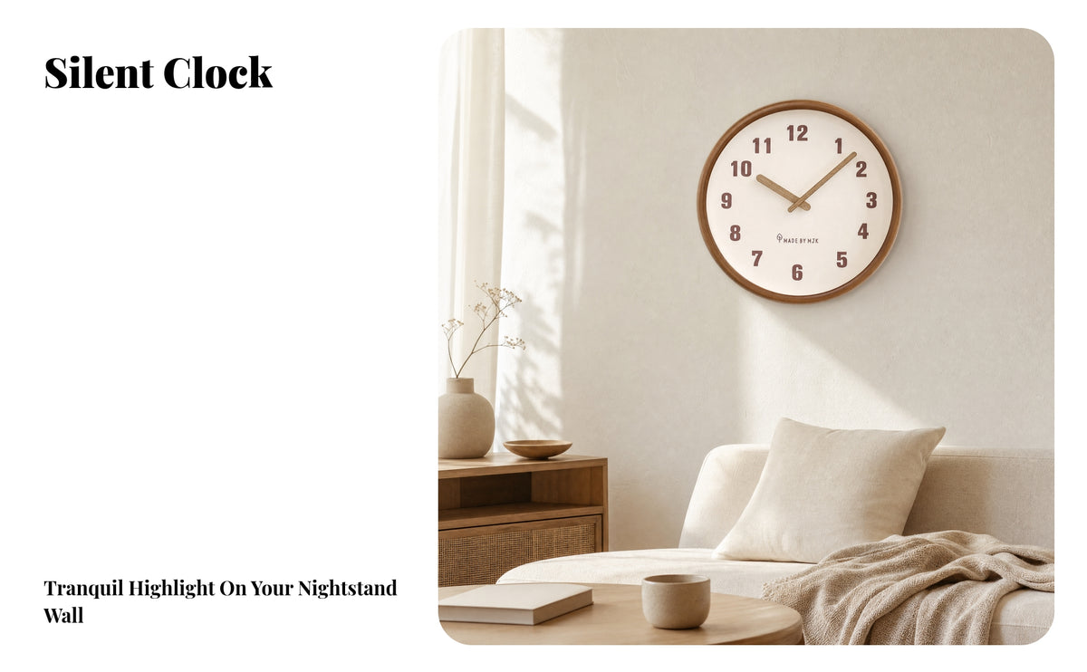 Analog Wall Clock with Woodgrain Frame Quartz Round Wall Clock Minimalist Retro-Inspired for Bedroom, Study