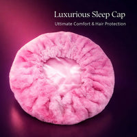 Satin Sleep Cap with Fleece Lined Double Layer, Adjustable Bonnet Hat for Women Haircare, Cold Weather Nightcap for Adult Winter Cover, Pink Size
