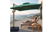 Square Patio Umbrella Double-Pole Patio Umbrella with Wheeled Base Rotatable for Poolside, Garden